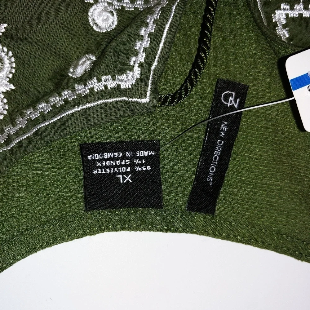 New Directions Olive Tunic with White Embroidery - Picture 6 of 7